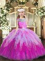 Modern Sleeveless Lace and Ruffles Lace Up Little Girl Pageant Gowns