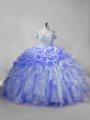 Cute Lavender and Purple Ball Gowns Straps Sleeveless Organza Brush Train Lace Up Beading and Ruffles and Pick Ups Quinceanera Dresses