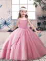 Custom Fit Ball Gowns Child Pageant Dress Rose Pink Off The Shoulder Tulle Sleeveless Floor Length Lace Up
