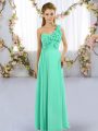 Free and Easy Floor Length Empire Sleeveless Turquoise Bridesmaids Dress Lace Up