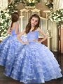 Lavender Ball Gowns Organza Straps Sleeveless Ruffled Layers Floor Length Lace Up Pageant Gowns For Girls