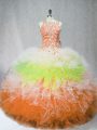 Beading and Ruffles Quinceanera Dress Multi-color Zipper Sleeveless Floor Length