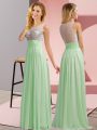 Apple Green Chiffon Side Zipper Quinceanera Court of Honor Dress Sleeveless Floor Length Beading