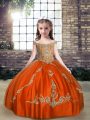 Orange Red Ball Gowns Off The Shoulder Sleeveless Tulle Floor Length Lace Up Beading Glitz Pageant Dress