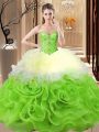 Sleeveless Floor Length Beading and Ruffles Lace Up Quinceanera Dress with Multi-color