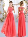 Dynamic Coral Red Scoop Neckline Lace Dama Dress for Quinceanera Sleeveless Zipper