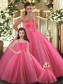 Customized Tulle Sweetheart Sleeveless Lace Up Beading Quince Ball Gowns in Coral Red