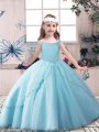 Blue Lace Up Off The Shoulder Beading Little Girls Pageant Dress Wholesale Tulle Sleeveless