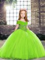 Graceful Lace Up Little Girl Pageant Dress Beading Sleeveless Brush Train