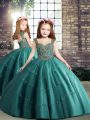 Teal Pageant Gowns Party and Wedding Party with Beading Straps Sleeveless Lace Up