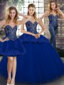 Royal Blue Sleeveless Floor Length Beading and Appliques Lace Up Sweet 16 Quinceanera Dress