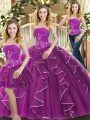 Decent Strapless Sleeveless Lace Up Sweet 16 Dresses Purple Tulle