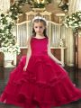 Red Ball Gowns Sleeveless Tulle Floor Length Lace Up Ruffled Layers Little Girl Pageant Dress
