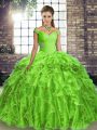 Dynamic Lace Up Off The Shoulder Beading and Ruffles Quinceanera Dresses Organza Sleeveless Brush Train
