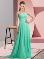 Comfortable Apple Green Lace Up Dress for Prom Beading and Appliques Sleeveless