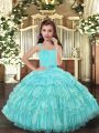 Perfect Ball Gowns Little Girl Pageant Gowns Aqua Blue Straps Organza Sleeveless Floor Length Lace Up