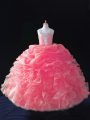 Organza Straps Sleeveless Zipper Beading and Ruffles and Pick Ups Pageant Dress Womens in Coral Red