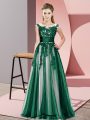 Dark Green Tulle Zipper Vestidos de Damas Sleeveless Floor Length Beading and Lace
