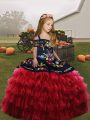 High End Floor Length Red Kids Pageant Dress Straps Sleeveless Lace Up