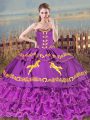 Super Sleeveless Organza Lace Up Quinceanera Dress in Purple with Embroidery and Ruffled Layers