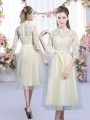 High-neck Half Sleeves Zipper Quinceanera Court Dresses Champagne Tulle