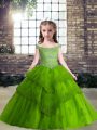 Beading Pageant Dress Green Lace Up Sleeveless Floor Length