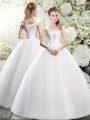 Low Price Straps Sleeveless Tulle Wedding Gown Beading and Hand Made Flower Lace Up