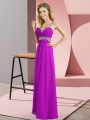 Traditional Sleeveless Chiffon Floor Length Criss Cross Prom Evening Gown in Purple with Beading