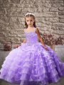 Hot Selling Lavender Kids Formal Wear Organza Brush Train Sleeveless Beading and Ruffled Layers