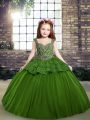Ball Gowns Little Girl Pageant Dress Green Straps Tulle Sleeveless Floor Length Lace Up