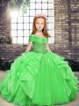 Elegant Sleeveless Floor Length Beading and Ruffles Lace Up High School Pageant Dress with