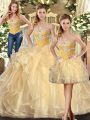 Champagne Lace Up Sweet 16 Quinceanera Dress Beading and Ruffles Sleeveless Floor Length