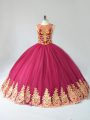 Sleeveless Lace Up Floor Length Appliques 15th Birthday Dress
