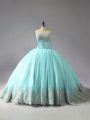 Edgy Sleeveless Court Train Appliques Lace Up 15th Birthday Dress