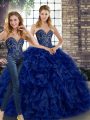 Floor Length Two Pieces Sleeveless Royal Blue Sweet 16 Quinceanera Dress Lace Up