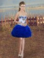 Royal Blue Sleeveless Embroidery and Ruffles Mini Length Prom Party Dress