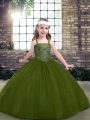 Sweet Floor Length Ball Gowns Sleeveless Olive Green Little Girls Pageant Dress Wholesale Lace Up