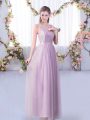 Clearance Floor Length Lavender Bridesmaids Dress Tulle Sleeveless Lace and Belt