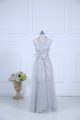 Customized Grey Zipper Bridesmaids Dress Ruching Sleeveless Floor Length