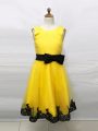 Yellow Zipper Toddler Flower Girl Dress Lace and Belt Sleeveless Tea Length