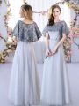 Stunning Floor Length Grey Wedding Guest Dresses Straps Sleeveless Lace Up