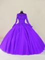 Fitting Floor Length Zipper 15th Birthday Dress Purple for Sweet 16 and Quinceanera with Lace and Appliques