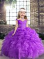 Beading and Ruffles and Pick Ups Winning Pageant Gowns Purple Lace Up Sleeveless Floor Length