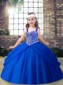 Cheap Royal Blue Lace Up Straps Beading Little Girls Pageant Dress Tulle Sleeveless