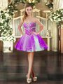 Sleeveless Mini Length Beading Lace Up Prom Party Dress with Purple