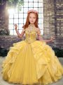 Gold Sleeveless Beading and Ruffles Floor Length Little Girl Pageant Gowns