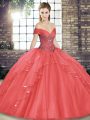 Latest Beading and Ruffles Quinceanera Gowns Watermelon Red Lace Up Sleeveless Floor Length