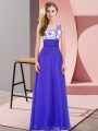 Luxurious Sleeveless Chiffon Floor Length Backless Damas Dress in Blue with Appliques