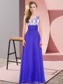 Luxurious Sleeveless Chiffon Floor Length Backless Damas Dress in Blue with Appliques