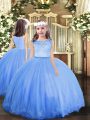 Blue Scoop Zipper Lace Little Girls Pageant Dress Sleeveless